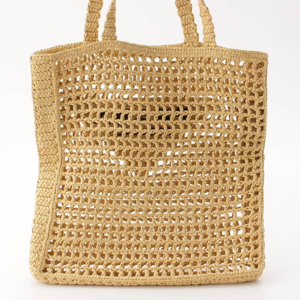 Prada Crochet Raffia Bag Beige Logo Tote Triangle - Picture 4 of 6